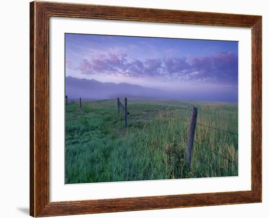 Fenceline near Jefferson River and Tobacco Root Mountains, Silver Star, Montana, USA-Chuck Haney-Framed Photographic Print