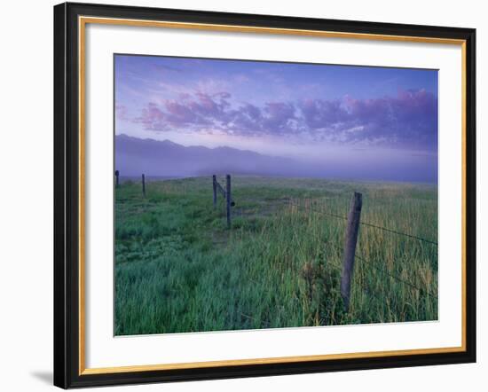 Fenceline near Jefferson River and Tobacco Root Mountains, Silver Star, Montana, USA-Chuck Haney-Framed Photographic Print