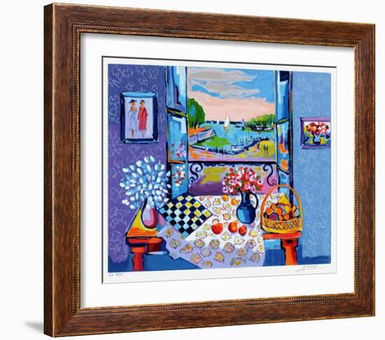 Fenêtre ouverte au damier-Jean-claude Picot-Framed Serigraph