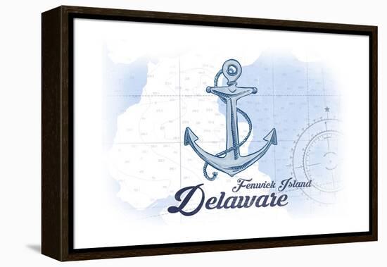 Fenwick Island, Delaware - Anchor - Blue - Coastal Icon-Lantern Press-Framed Stretched Canvas