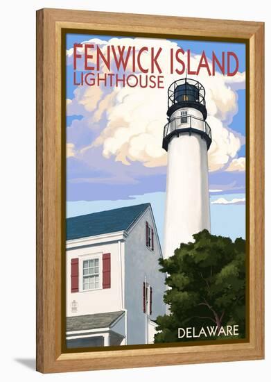 Fenwick Island, Delaware - Lighthouse-Lantern Press-Framed Stretched Canvas