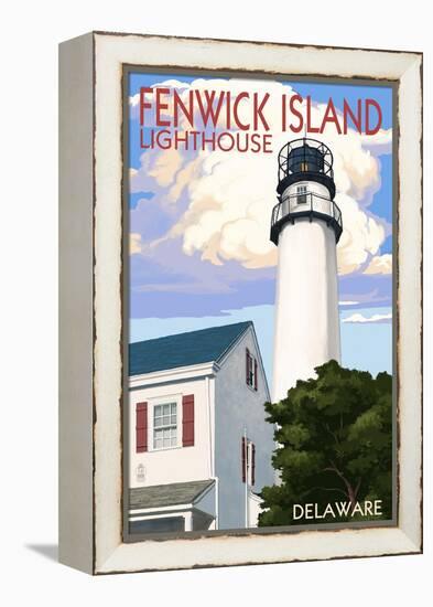 Fenwick Island, Delaware - Lighthouse-Lantern Press-Framed Stretched Canvas