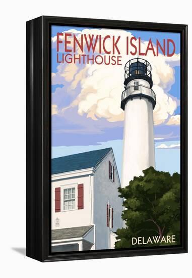 Fenwick Island, Delaware - Lighthouse-Lantern Press-Framed Stretched Canvas