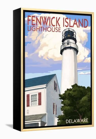 Fenwick Island, Delaware - Lighthouse-Lantern Press-Framed Stretched Canvas