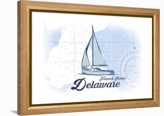 Fenwick Island, Delaware - Sailboat - Blue - Coastal Icon-Lantern Press-Framed Stretched Canvas