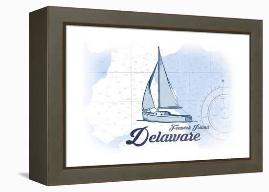 Fenwick Island, Delaware - Sailboat - Blue - Coastal Icon-Lantern Press-Framed Stretched Canvas