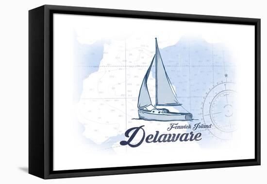 Fenwick Island, Delaware - Sailboat - Blue - Coastal Icon-Lantern Press-Framed Stretched Canvas