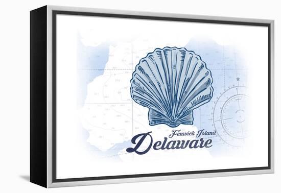 Fenwick Island, Delaware - Scallop Shell - Blue - Coastal Icon-Lantern Press-Framed Stretched Canvas