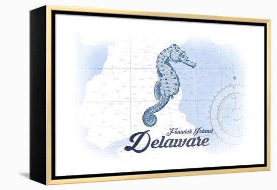 Fenwick Island, Delaware - Seahorse - Blue - Coastal Icon-Lantern Press-Framed Stretched Canvas