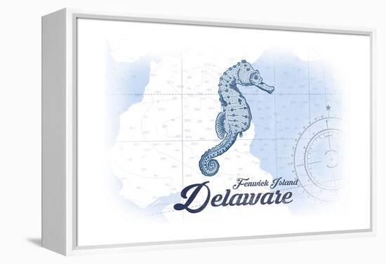 Fenwick Island, Delaware - Seahorse - Blue - Coastal Icon-Lantern Press-Framed Stretched Canvas