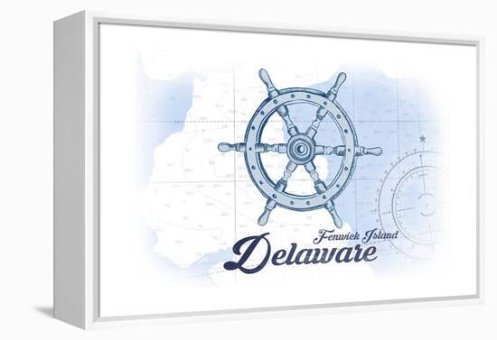 Fenwick Island, Delaware - Ship Wheel - Blue - Coastal Icon-Lantern Press-Framed Stretched Canvas