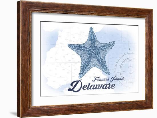 Fenwick Island, Delaware - Starfish - Blue - Coastal Icon-Lantern Press-Framed Art Print