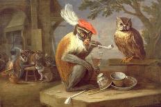 A Monkey Smoking and Drinking with an Owl-Ferdinand van Kessel-Giclee Print