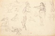 Animal and Figure Studies (Black Chalk on Laid Paper)-Ferdinand Victor Eugene Delacroix-Giclee Print