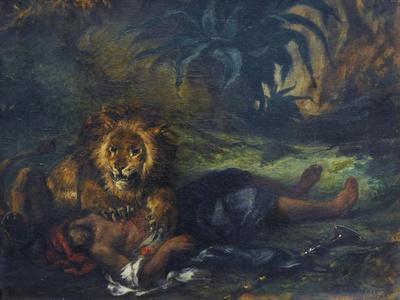 'Lion Mauling a Dead Arab, 1847 (Painting)' Giclee Print - Ferdinand