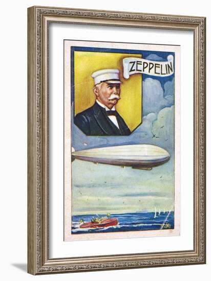 Ferdinand Von Zeppelin with Airship-null-Framed Giclee Print