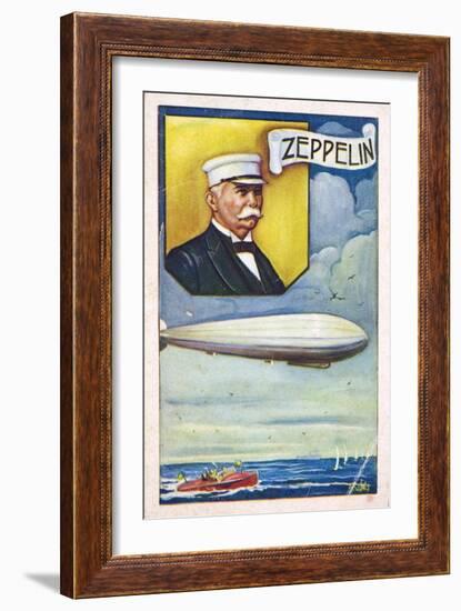 Ferdinand Von Zeppelin with Airship-null-Framed Giclee Print