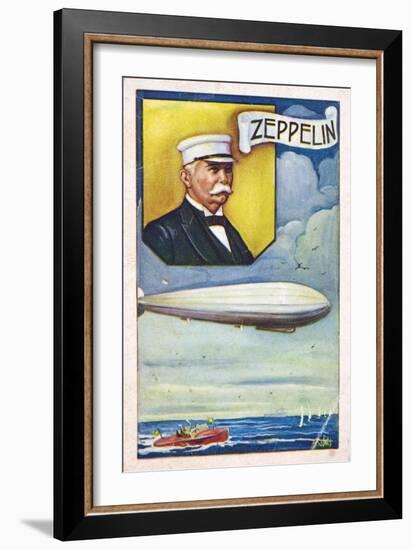 Ferdinand Von Zeppelin with Airship-null-Framed Giclee Print