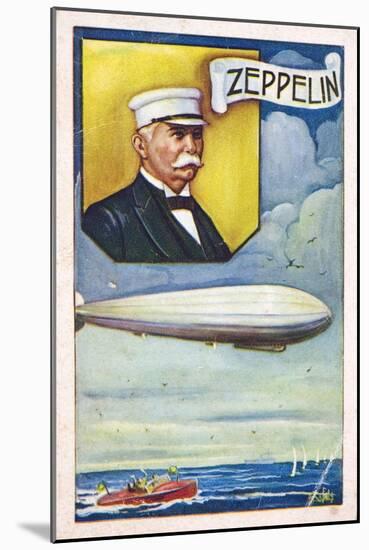 Ferdinand Von Zeppelin with Airship-null-Mounted Giclee Print