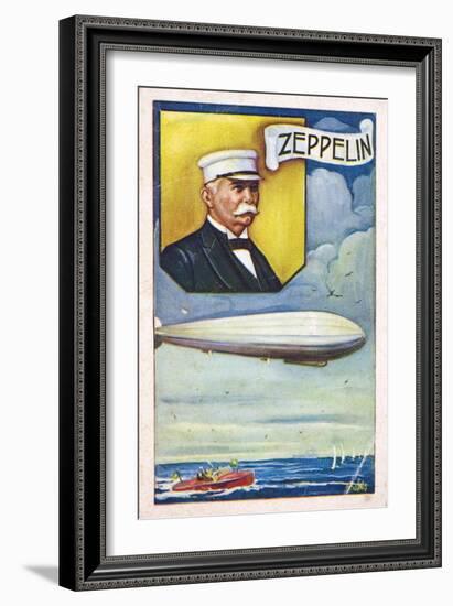 Ferdinand Von Zeppelin with Airship-null-Framed Giclee Print