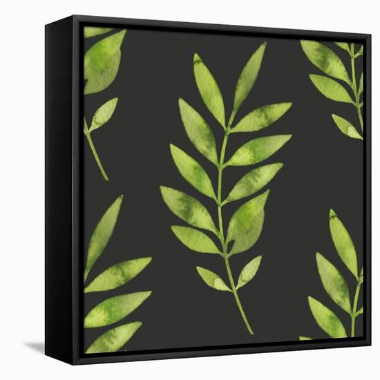 Fern Leaf on Dark Background-Maria Mirnaya-Framed Stretched Canvas