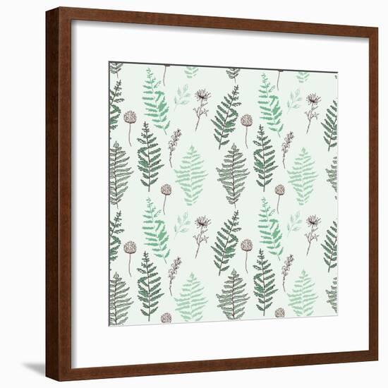 Fern Seamless Pattern. Botanical Illustration with Fern Leaves on White Background. Design Elements-esk1m0-Framed Premium Giclee Print