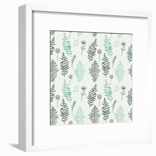 Fern Seamless Pattern. Botanical Illustration with Fern Leaves on White Background. Design Elements-esk1m0-Framed Art Print