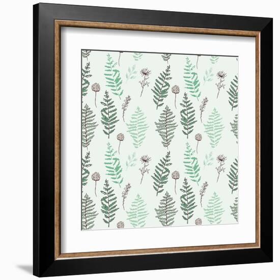 Fern Seamless Pattern. Botanical Illustration with Fern Leaves on White Background. Design Elements-esk1m0-Framed Art Print