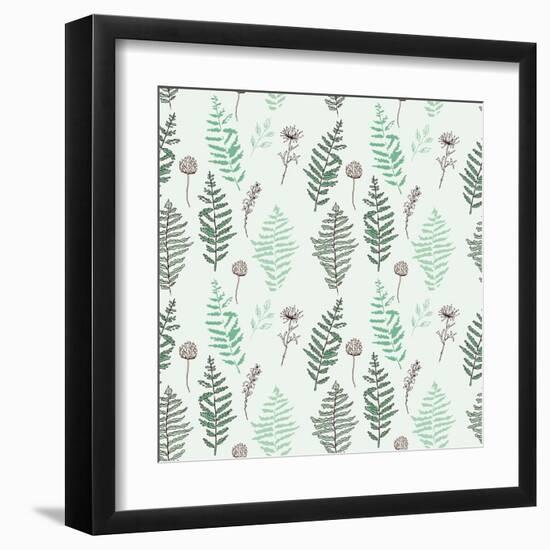 Fern Seamless Pattern. Botanical Illustration with Fern Leaves on White Background. Design Elements-esk1m0-Framed Art Print