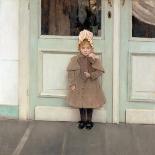 Portrait of Jeanne Kefer, at a Door Wearing a Pink Bonnet and Grey Coat-Fernand Khnopff-Giclee Print