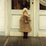 Portrait of Jeanne Kefer, at a Door Wearing a Pink Bonnet and Grey Coat-Fernand Khnopff-Giclee Print