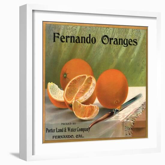 Fernando Oranges Brand - Fernando, California - Citrus Crate Label-Lantern Press-Framed Art Print