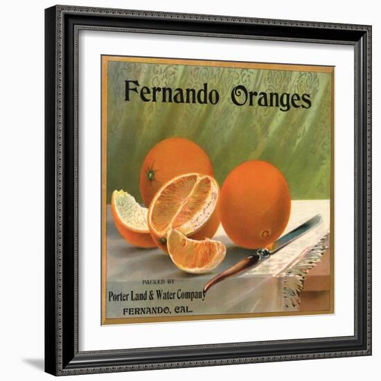 Fernando Oranges Brand - Fernando, California - Citrus Crate Label-Lantern Press-Framed Art Print