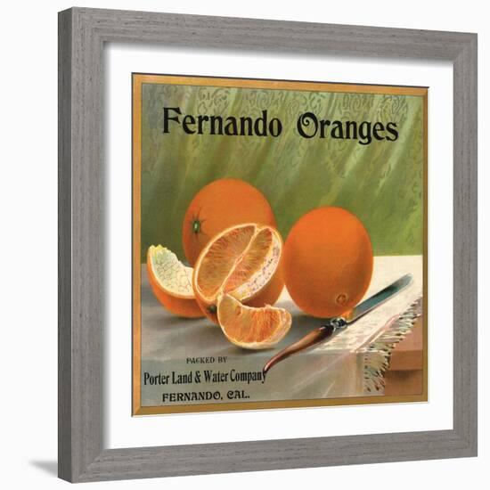 Fernando Oranges Brand - Fernando, California - Citrus Crate Label-Lantern Press-Framed Art Print