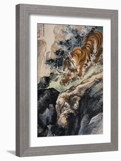 Ferocious Tiger Stalking a Mountain Path-Zhang Shanzi-Framed Giclee Print