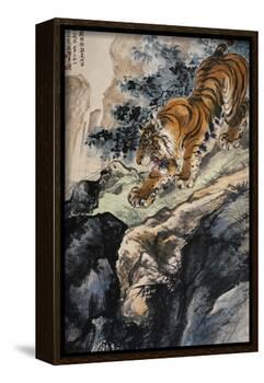 Ferocious Tiger Stalking a Mountain Path-Zhang Shanzi-Framed Giclee Print