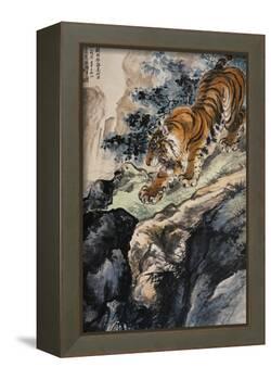 Ferocious Tiger Stalking a Mountain Path-Zhang Shanzi-Framed Giclee Print