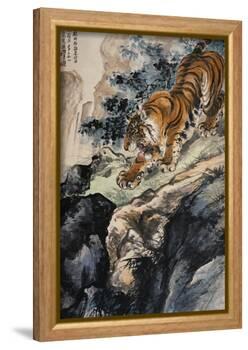 Ferocious Tiger Stalking a Mountain Path-Zhang Shanzi-Framed Giclee Print
