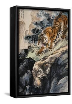 Ferocious Tiger Stalking a Mountain Path-Zhang Shanzi-Framed Giclee Print