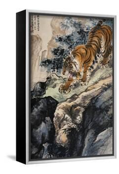 Ferocious Tiger Stalking a Mountain Path-Zhang Shanzi-Framed Giclee Print