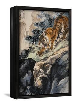 Ferocious Tiger Stalking a Mountain Path-Zhang Shanzi-Framed Giclee Print