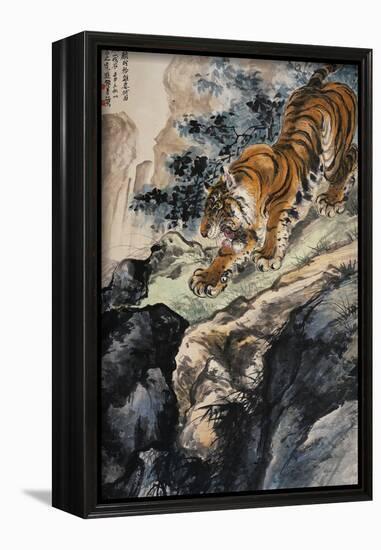 Ferocious Tiger Stalking a Mountain Path-Zhang Shanzi-Framed Giclee Print