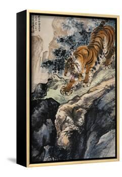 Ferocious Tiger Stalking a Mountain Path-Zhang Shanzi-Framed Giclee Print