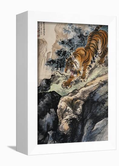 Ferocious Tiger Stalking a Mountain Path-Zhang Shanzi-Framed Giclee Print