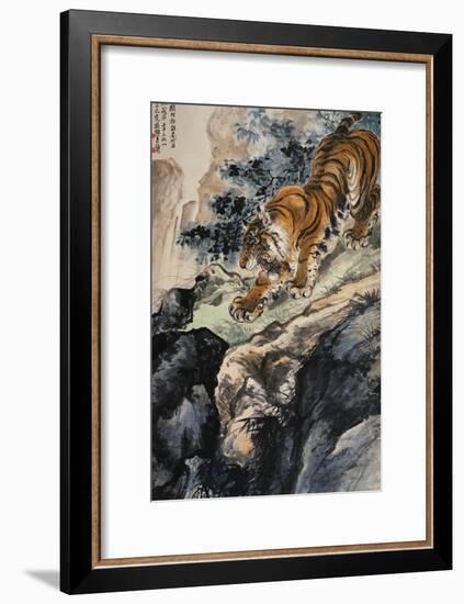 Ferocious Tiger Stalking a Mountain Path-Zhang Shanzi-Framed Giclee Print