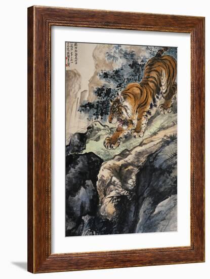 Ferocious Tiger Stalking a Mountain Path-Zhang Shanzi-Framed Giclee Print