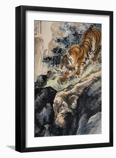 Ferocious Tiger Stalking a Mountain Path-Zhang Shanzi-Framed Giclee Print