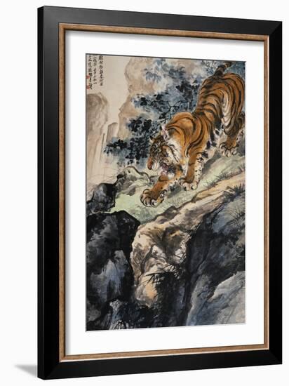 Ferocious Tiger Stalking a Mountain Path-Zhang Shanzi-Framed Giclee Print