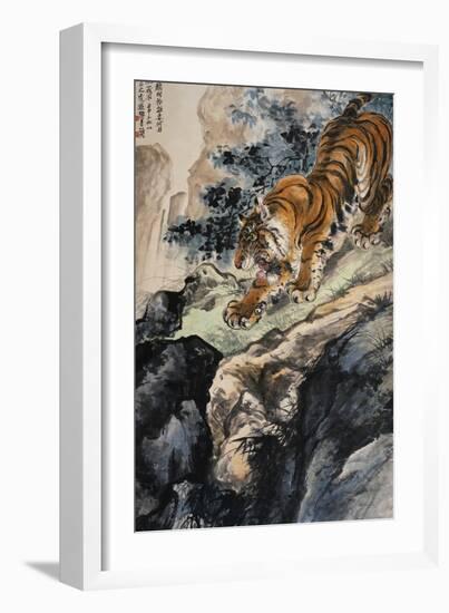 Ferocious Tiger Stalking a Mountain Path-Zhang Shanzi-Framed Giclee Print