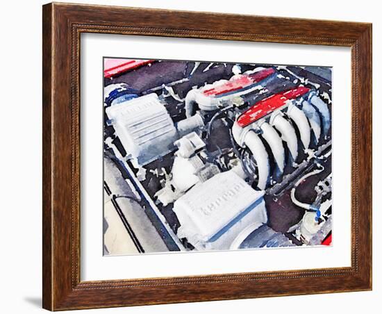 Ferrari 512 TR Testarossa Engine Watercolor-NaxArt-Framed Art Print